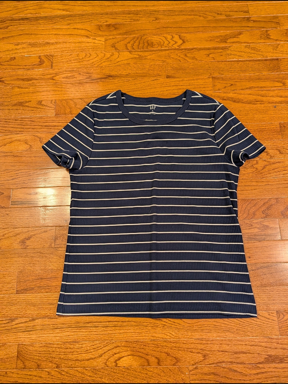 GAP Navy and White Ribbed Short-Sleeve Stripe Tee